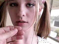 Cute pigtailed girl Melody Marks is made to leap on strong boner cock
