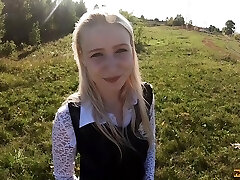 Beautiful teenage student mouth and pussy fucked on the way from school