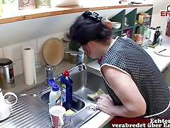 German grandmother get hard ravage in kitchen from step son