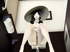 RE Village Parody - Lady Dimitrescu Multiple Urinating in Public Rest Room POV & Taking a Shower to Clean
