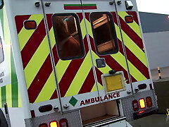 Naughty nurses having fun with two guys in the ambulance