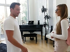 Tanned light-haired Moka Mora is having insatiable quickie with hot blooded boyfriend