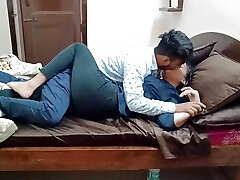 Indian dirty couple horny kissing and pulverizing home alone