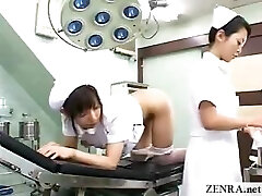 Japan milf nurse wedges dildo into coworkers anus
