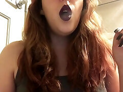 Stellar Chubby Goth Teen Smoking Red Cork Tip 100 Ciggy in Purple Lipstick
