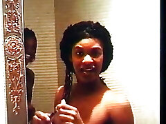 Two sexy black lesbians finger shag each other on the couch