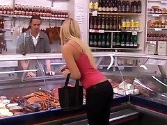 Bitch college girl in butcher shop