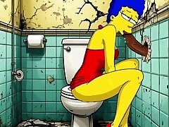 parodie porno des simpsons: marge, la femme infidèle sexy, laisse un mec noir la baiser dans les toilettes publiques