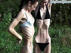 Kinky amateur skinny bony babes demonstrate off their sexy