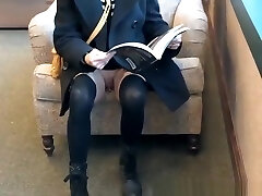 Exhibitionist woman at book store