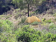 The tourist heard loud moaning and caught duo smashing in the tent.