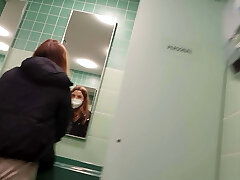 In the public restroom at a motorway service station