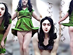Green Sexy Dress Cute T-girl Ladyboy Hot Body Glorious Dancer Cosplayer Model