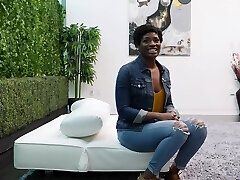 Brief haired black girl Kelly gets her forearms on a white dick