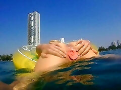 Underwater Vulva PLAY at Public Beach # Joy from Risky Public Exhibitionism
