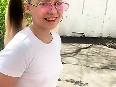 Schoolgirl romping on porch, jism blasted all over.