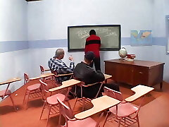 Hot globes black chick in classroom sucking and porking teacher's black dong