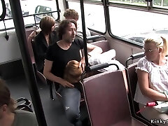 Chestnut stunner fucking in public bus