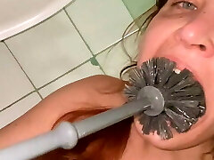 dirty wc licking, toilet brush, spit from the floor