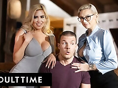 ADULT TIME - Lucky Man Serves Up Manhood In WILD THREESOME WITH STEPMOMS Kenzie Taylor And Caitlin Bell