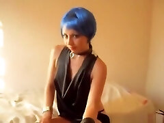Blue haired emo girl has blow-job and missionary hookup and sips coffee with sperm