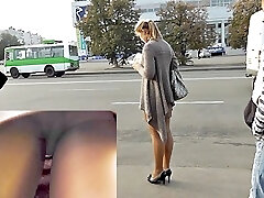 Fabulous upskirt playgirl on a bus stop