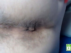 Playing and fingering super hairy butt hole, extreme close up