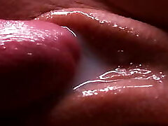 Slow-mo. Extremely close-up. Finished in between her coochie lips