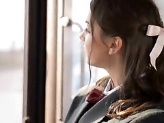 Pretty nubile does blowjob on Japanese bus