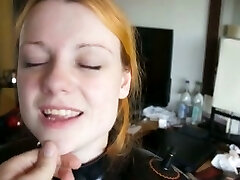 My redhead Gf and me paly with a latex inflatable scrotum