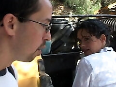Sexy bus driver seducing school boy