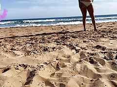 SPANISH nymph sucks it on a PUBLIC BEACH