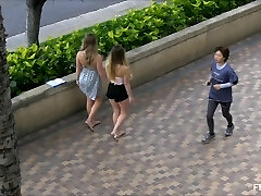 Outdoor performance with bikini chicks kissing and fingering beach sex