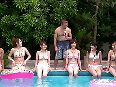 Cock thirsty Japanese cuties take cocks in their faceholes during a party