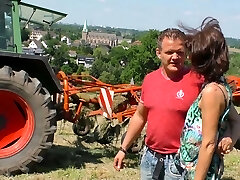 Bent over the tractor mature village mega-bitch gets plowed from behind