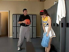 Whorish brunette cheerleader fucks the school coach