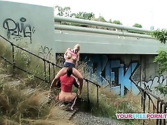 Grubby couple fucking 10 feet from highway