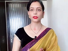 Indian Desi Bhabhi Wearing Yellow Saree In Front Of Devar