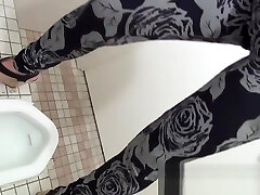 Japanese babes peeing golden piss in urinal POV voyeur