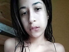 Selene does naked when she is left alone at home looks at her wet beaver