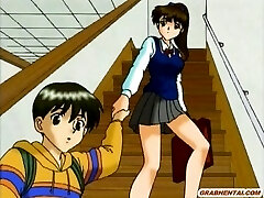 Buxomy anime self masturbating in the shower