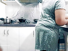 Indian Wife's Ass Spanked, fingered and Breasts Wrung in the Kitchen