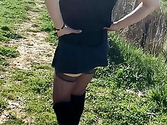 Outdoor no undies Under my mini skirt