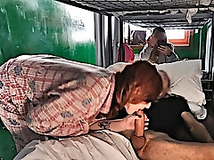 HOSTEL BLOWJOB: the yam-sized boobs slut wakes me up with a great blowjob and bj's all my cum