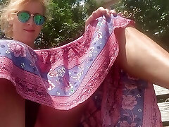 Ebony panties exhib in long skirt