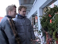 Two guys pick up light-haired mommy for hot 3some