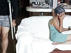 When father is not there I fuck my step-mom's whore and she swallows my cum