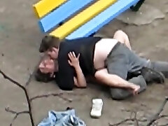 Mature pummeled in public