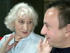 Grandma Norma has shaved puss and 2 orgasms