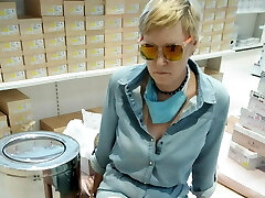 Crossed legs orgasm in shoe supermarket